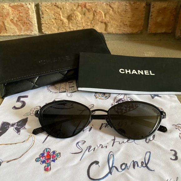 Chanel CH4255 Cat Eye/Oval Sunglasses Matte Black - Picture 4 of 8